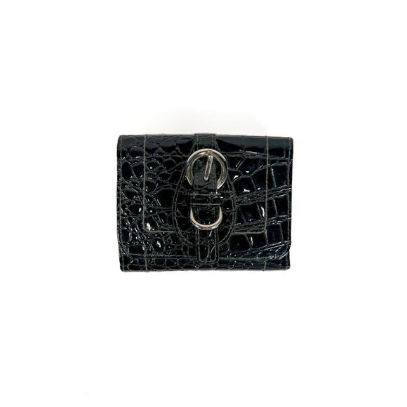 Vintage Trifold Wallet Snap Button Black Faux Alligator Silver Tone Hardware RGA - Picture 1 of 5